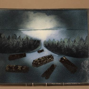 Arabia HLS seinätaulu, Tukkijoki, suunnittelija Heljä Liukko-Sundström, Tukkijoki, signeerattu