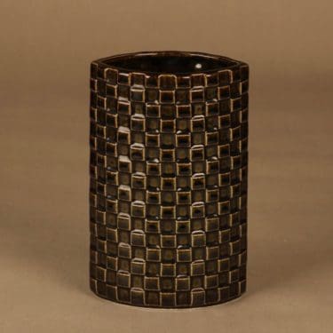 Arabia Harlekiini maljakko, ruskea, suunnittelija Kaarina Aho, ruutu