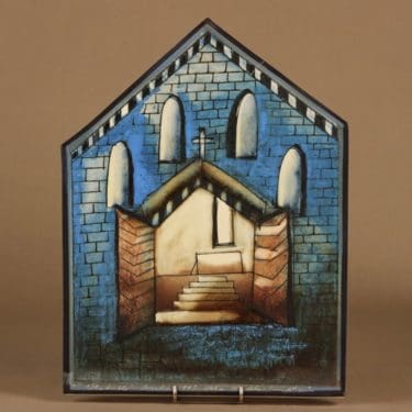 Arabia HLS seinätaulu, Iltakirkko, suunnittelija Heljä Liukko-Sundström, Iltakirkko, uniikki, signeerattu