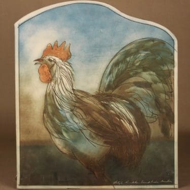 Arabia HLS seinätaulu, Röyhkeä kukko, uniikki, suunnittelija Heljä Liukko-Sundström, Röyhkeä kukko, uniikki, signeerattu