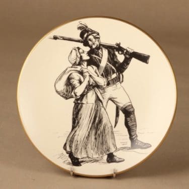 Arabia Vänrikki Stoolin tarinat Lotta Svärd, mustavalkoinen, suunnittelija Albert Edelfelt,