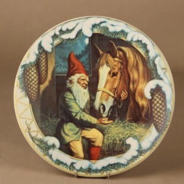 Arabia Joulutonttu seinälautanen Tonttu ja hevonen, 1982, suunnittelija Anders Olsson, 1982, tonttu, joulu