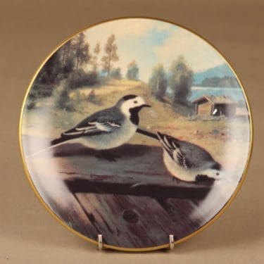 Arabia Pikkulintuja seinälautanen, Västäräkit katolla, suunnittelija von Wright, Västäräkit katolla, lintu, serikuva, Västäräkki