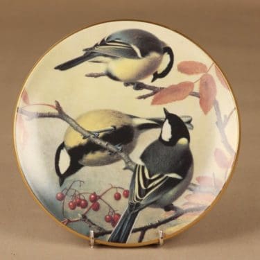 Arabia Pikkulintuja seinälautanen, Talitiaisia pihlajassa, suunnittelija von Wright, Talitiaisia pihlajassa, lintu, serikuva, Talitiainen