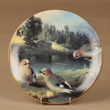 Arabia Pikkulintuja seinälautanen, Närhet ja peruna, suunnittelija von Wright, Närhet ja peruna, lintu, serikuva, Närhi