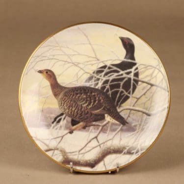 Arabia Riistalinnut seinälautanen, Teeripari lumisella oksalla, suunnittelija von Wright, Teeripari lumisella oksalla, lintu, serikuva, Peipponen