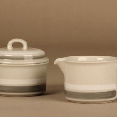 Arabia Salla sugar bowl and creamer, stripe decorative designer  Raija Uosikkinen