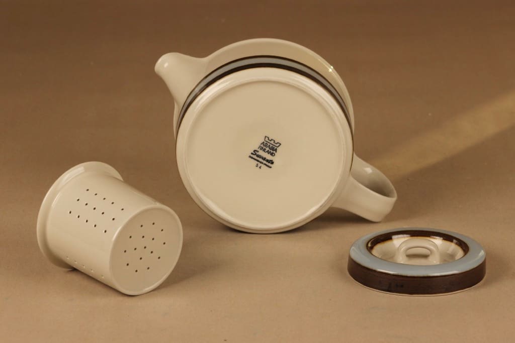 Arabia Suvanto teekaadin, teesiivilällä, suunnittelija Ulla Procope, teesiivilällä, raitakoriste kuva 2