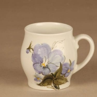 Arabia HLA muki, käsinmaalattu, suunnittelija Hilkka-Liisa Ahola, käsinmaalattu, kukka, signeerattu