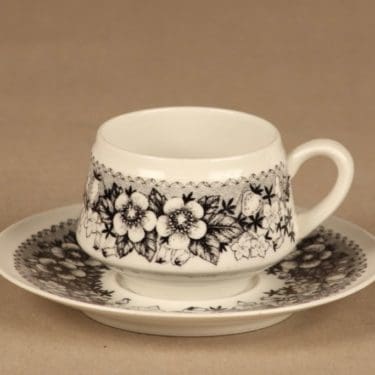 Arabia Talvikki kahvikuppi, mustavalkoinen, suunnittelija Raija Uosikkinen, serikuva, kukka