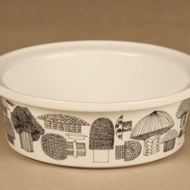 Arabia Tatti kulho, musta, valkoinen, suunnittelija Esteri Tomula, serikuva, sieni, tatti