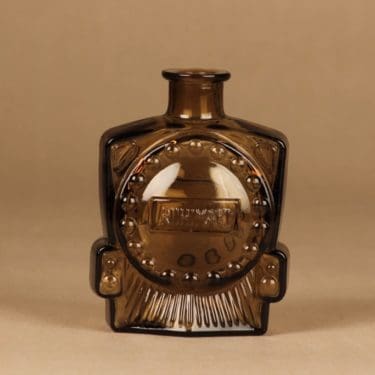 Riihimäen lasi Veturipullo koristepullo, ruskea, suunnittelija Erkkitapio Siiroinen,