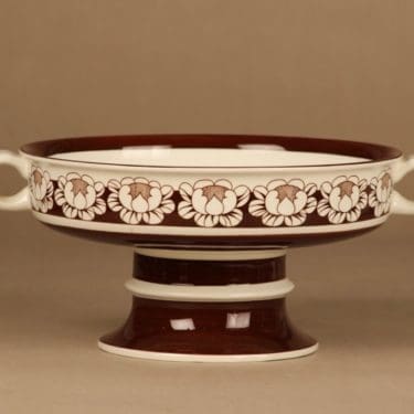 Arabia Katrilli hedelmäkulho, ruskea, valkoinen, suunnittelija Esteri Tomula, serikuva, kukka