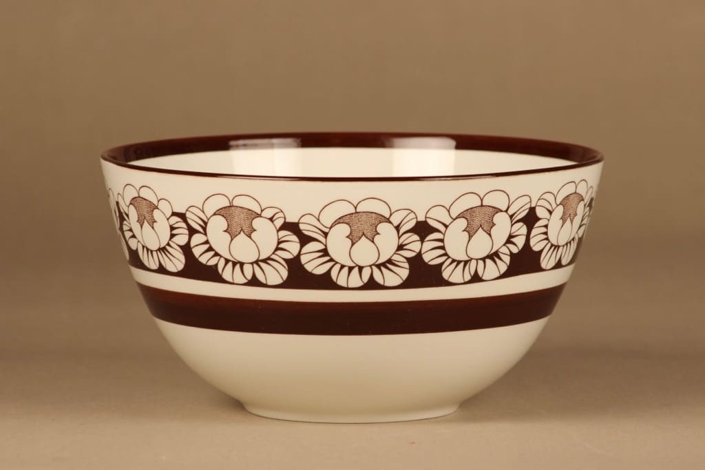 Arabia Katrilli kulho, ruskea, valkoinen, suunnittelija Esteri Tomula, serikuva, kukka