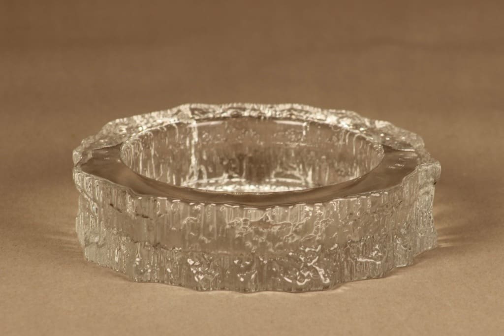 Iittala Aslak tuhka-astia/kynttilänalunen, kirkas, suunnittelija Tapio Wirkkala, massiivinen