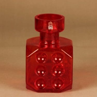 Riihimäen lasi Arpa on heitetty maljakko, punainen, suunnittelija Erkkitapio Siiroinen,