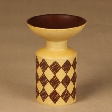 Arabia LL kynttilänjalka, käsinmaalattu, suunnittelija Annikki Hovisaari, käsinmaalattu, ruutu