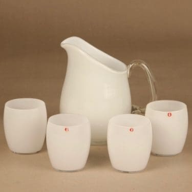 Iittala kaadin ja 4 lasia, valkoinen, 1+4 kpl, suunnittelija Maire Gullichsen,