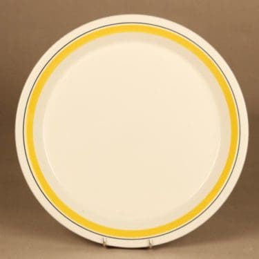 Arabia Faenza Keltaraita tarjoilulautanen, 30.5 cm, suunnittelija Peter Winquist, 30.5 cm, raitakoriste