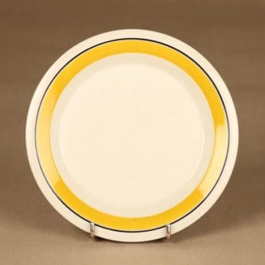 Arabia Faenza Keltaraita lautanen, 17 cm, suunnittelija Peter Winquist, 17 cm, raitakoriste