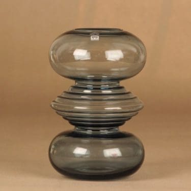 Riihimäen lasi Tiimalasi maljakko, siniharmaa, suunnittelija Nanny Still,