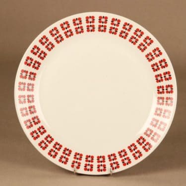 Arabia Eveliina tarjoilulautanen, punainen, musta, suunnittelija Esteri Tomula, serikuva, kukka