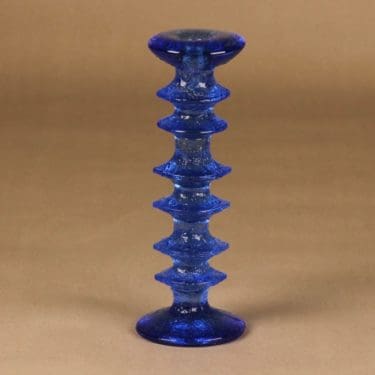 Nuutajärvi Festivo blue candle holder, 6-knots designer Timo Sarpaneva