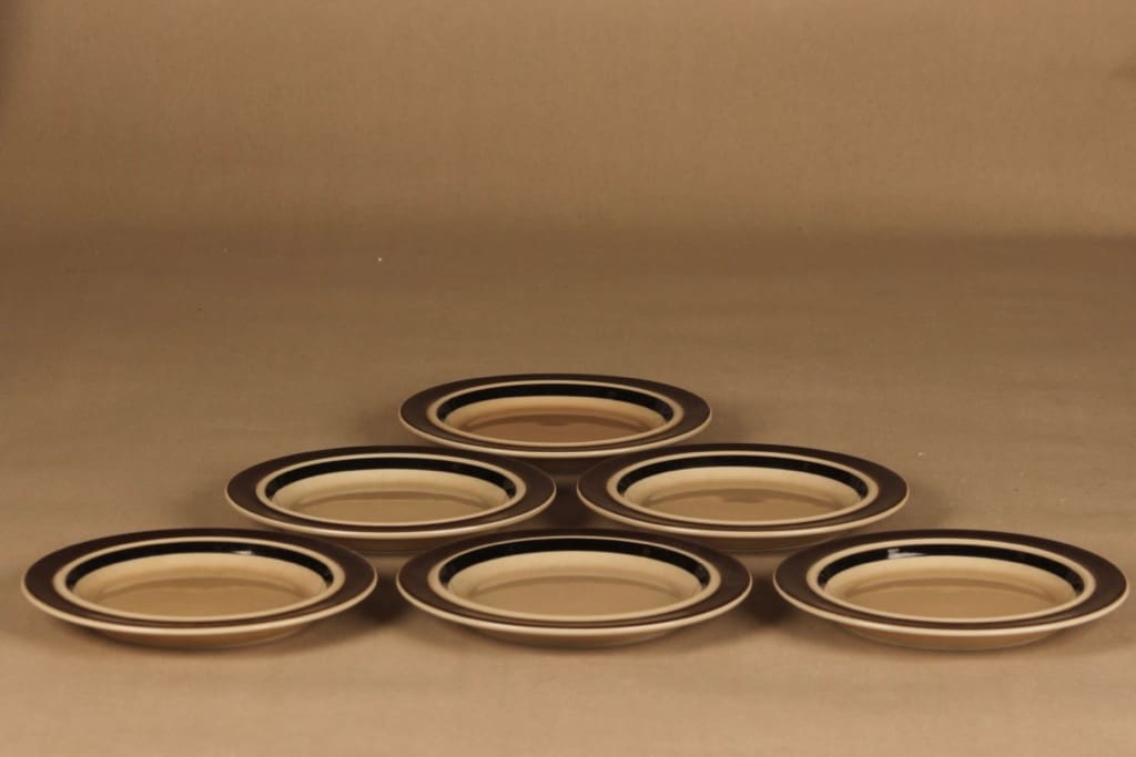 Arabia Ruija lautanen, 20 cm, 6 kpl, suunnittelija Raija Uosikkinen, 20 cm, raitakoriste