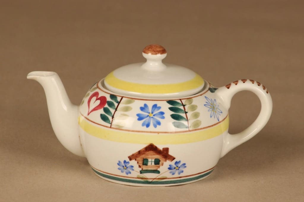 Arabia Pirtti teekaadin, käsinmaalattu, suunnittelija Svea Granlund, käsinmaalattu