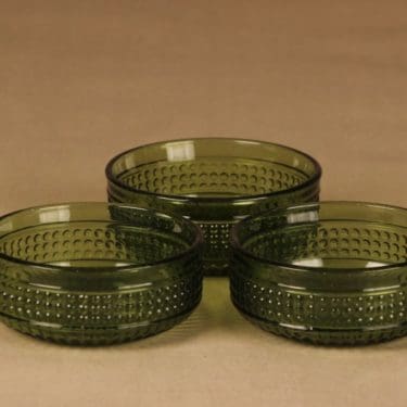 Riihimäen lasi Barokki jälkiruokakulho, vihreä, 3 kpl, suunnittelija Erkkitapio Siiroinen,