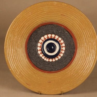 Kupittaan savi taidekeramiikkaesine, käsinmaalattu, suunnittelija Okki Laine, käsinmaalattu, signeerattu