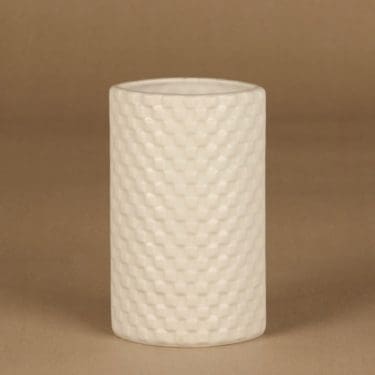 Arabia Harlekin maljakko, valkoinen, suunnittelija Kaarina Aho, ruutu, geometrinen