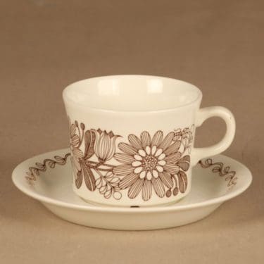 Arabia Elina teekuppi, valkoinen, ruskea, suunnittelija Esteri Tomula,