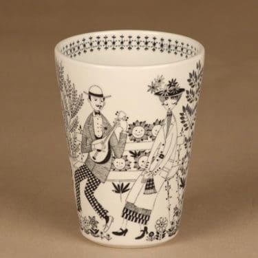 Arabia Emilia maljakko, musta, valkoinen, suunnittelija Raija Uosikkinen,