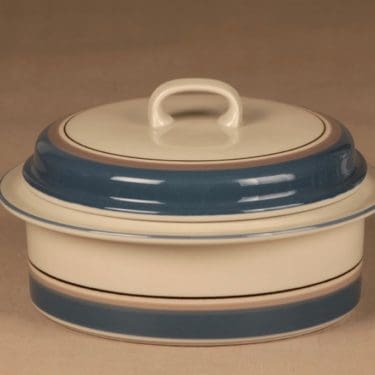 Arabia Uhtua kulho, kannellinen, suunnittelija Inkeri Leivo, kannellinen, raitakoriste