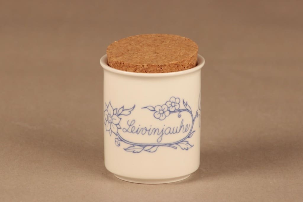 Arabia Sininen keittiö maustepurkki, leivinjauhe, suunnittelija Raija Uosikkinen, leivinjauhe