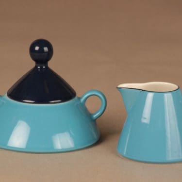 Arabia Harlekin Turkos sokerikko ja kermakko, turkoosi, suunnittelija Inkeri Leivo,