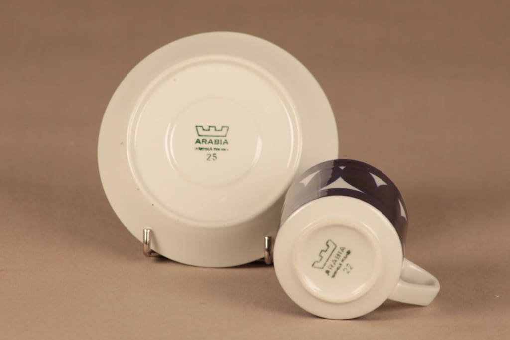 Arabia Sotka coffee cup and plates(2), hand-painted designer Raija Uosikkinen 4