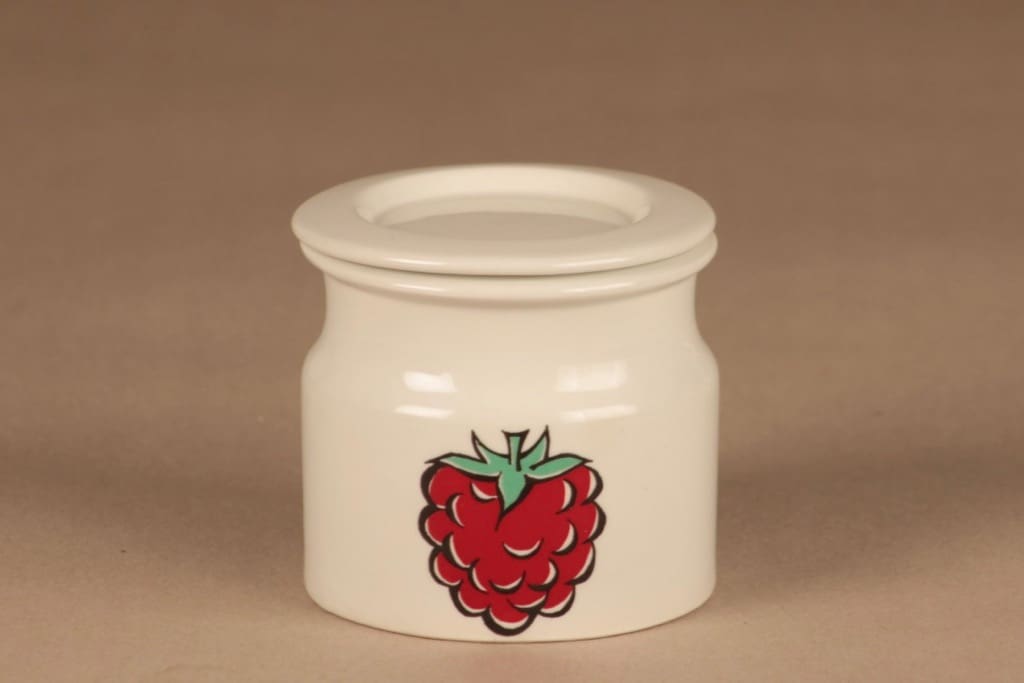 Arabia Tutti Frutti purkki, Vadelma, suunnittelija Ulla Procope, Vadelma, marja, serikuva