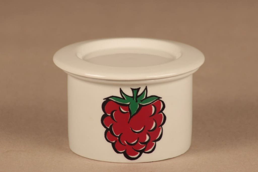 Arabia Tutti Frutti purkki, Vadelma, suunnittelija Ulla Procope, Vadelma, marja, serikuva