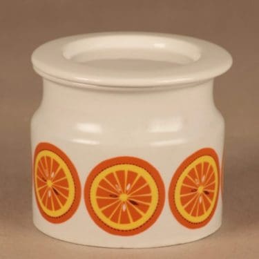 Arabia Pomona Appelsiini purkki, Appelsiini, suunnittelija Raija Uosikkinen, Appelsiini, hedelmä, serikuva