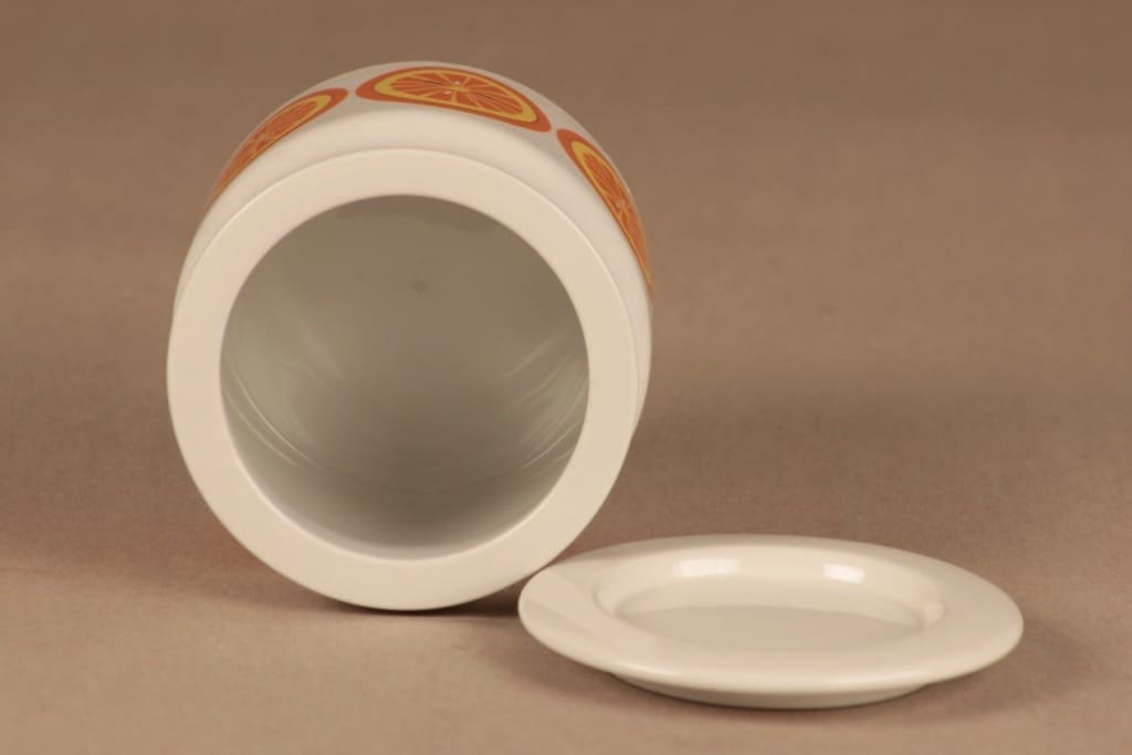 Arabia Pomona Appelsiini purkki, Appelsiini, suunnittelija Raija Uosikkinen, Appelsiini, hedelmä, serikuva kuva 2