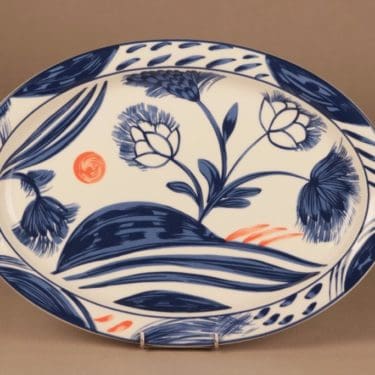 Arabia Nova tarjouluvati, sininen, oranssi, suunnittelija Dorrit von Fieandt, kukka, serikuva