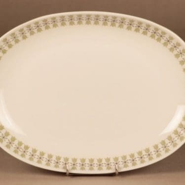 Arabia Kielo tarjoiluvati, harmaanvihreä, suunnittelija Raija Uosikkinen, kukka, serikuva