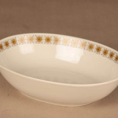 Arabia Tähti tarjoilukulho, keltainen, musta, suunnittelija Raija Uosikkinen, ornamentti, tähti