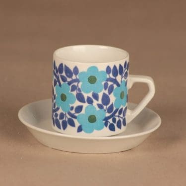Arabia Ahmet kahvikuppi, sininen, suunnittelija Raija Uosikkinen, kukka, serikuva