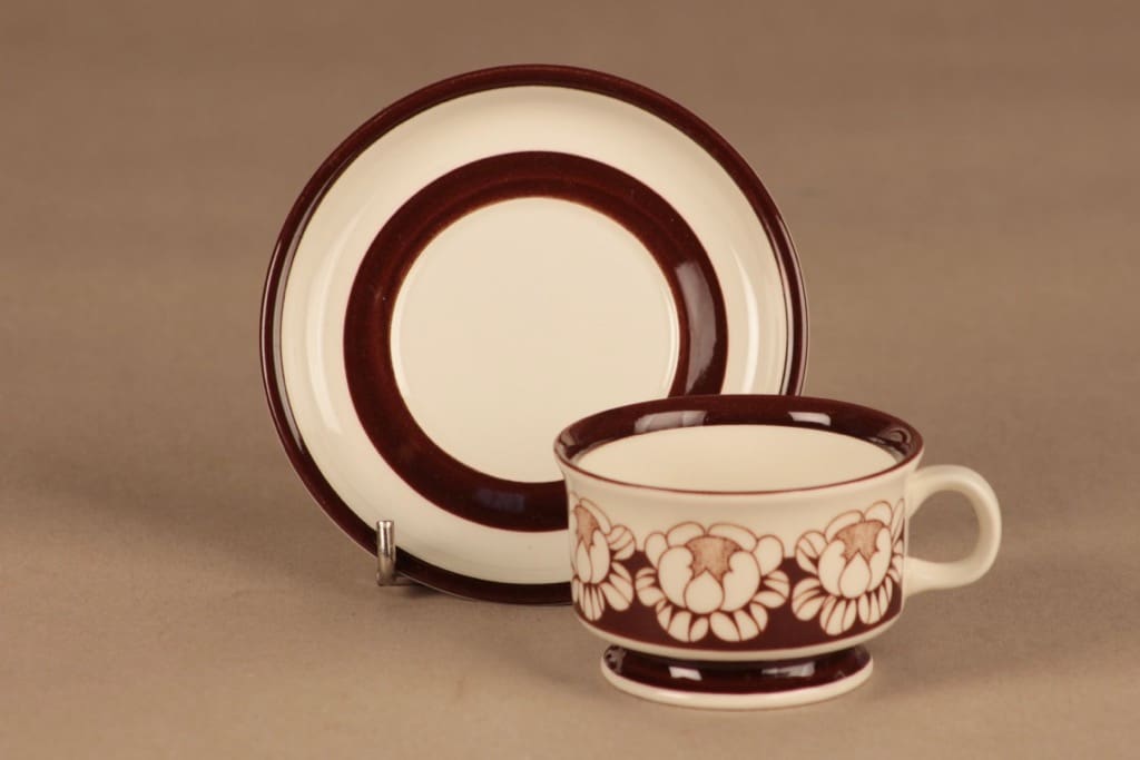 Arabia Katrilli mokkakuppi, ruskea, suunnittelija Esteri Tomula, kukka, serikuva kuva 2