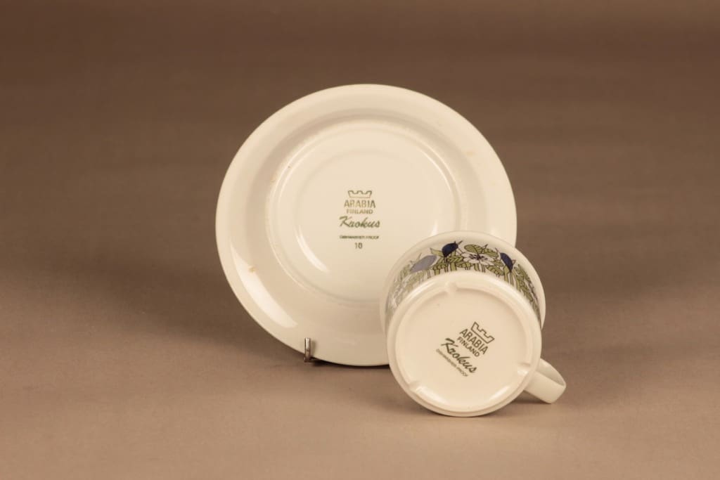 Arabia Krokus teekuppi ja lautaset(2), vihreä, sininen, suunnittelija Esteri Tomula, serikuva, kukka kuva 4