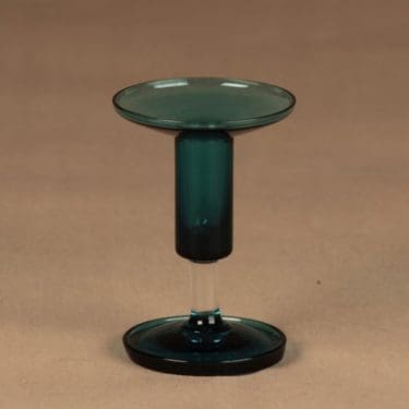 Riihimäen lasi Harlekiini kynttilänjalka, turkoosi, suunnittelija Nanny Still,