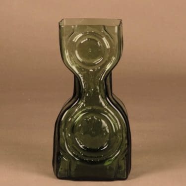 Riihimäen lasi Kaappikello maljakko, vihreä, suunnittelija Helena Tynell,